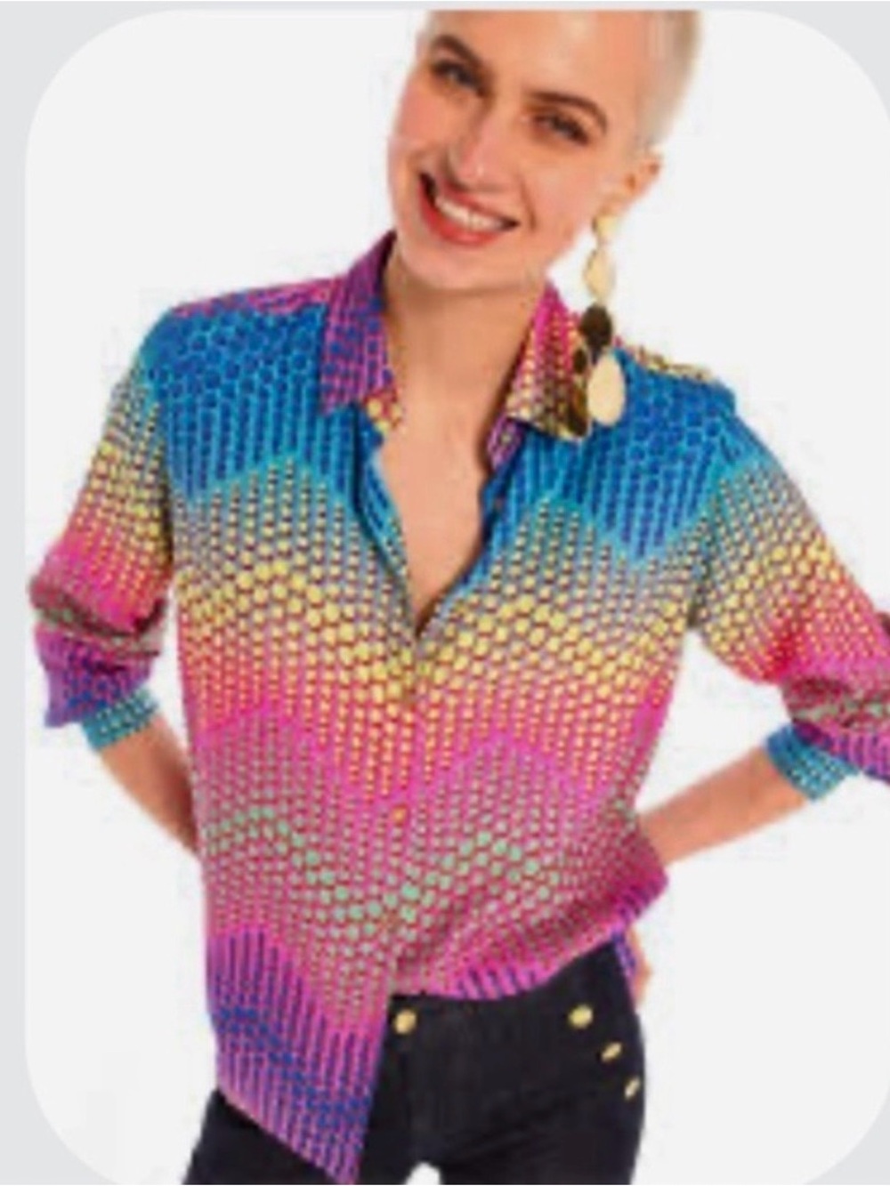 VILAGALLO Como Art Murina Shirt Unique Turquoise Pink Yellow Purple NWOT Sz M L
